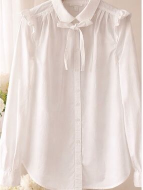 Charter Club White Ruffle Tie-Neck Blouse 100% Cotton | Feminine Top M